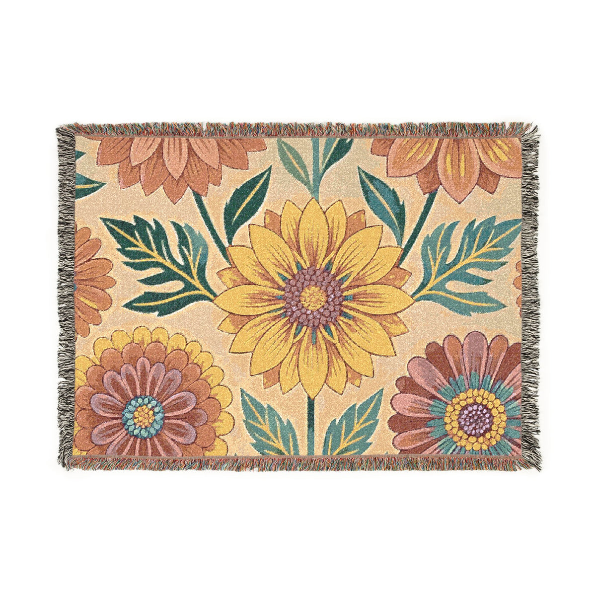 Sunflower and Dahlia floral Woven Blanket | boho floral throw tapestry