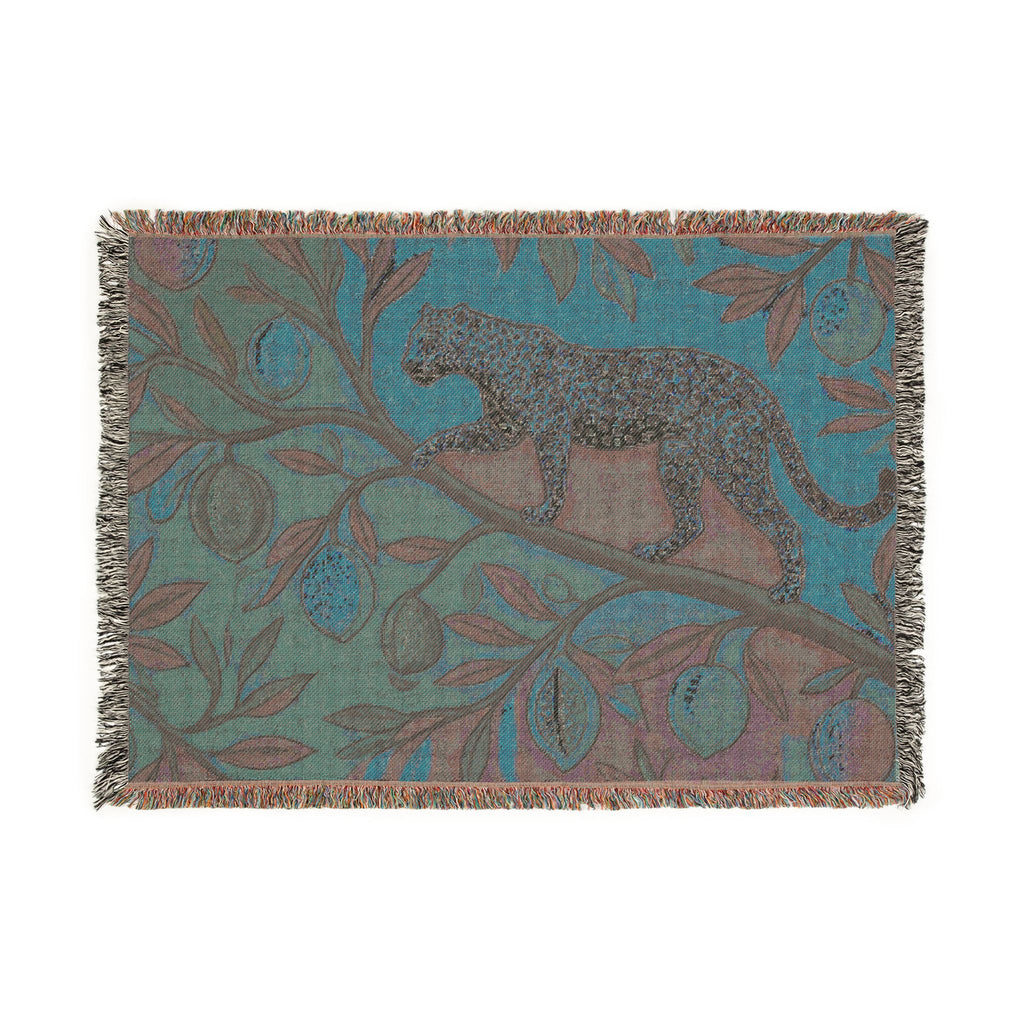 Leopard on Fruit Tree Woven Blanket | Botanical Jungle Throw