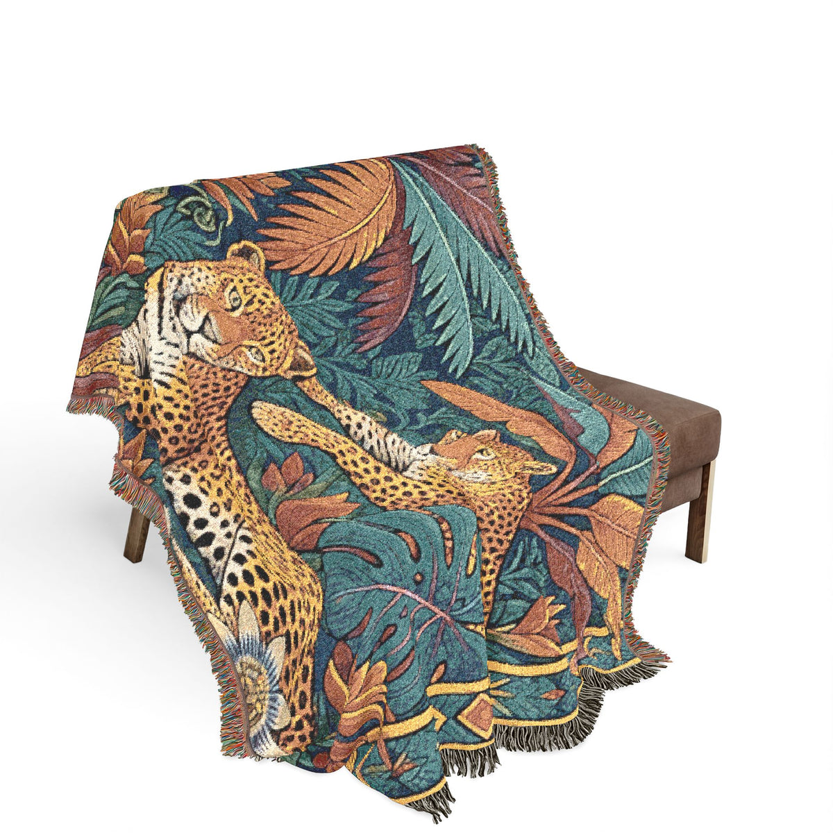 Tropical Leopard Tapestry Woven Blanket | Jungle Animal Throw
