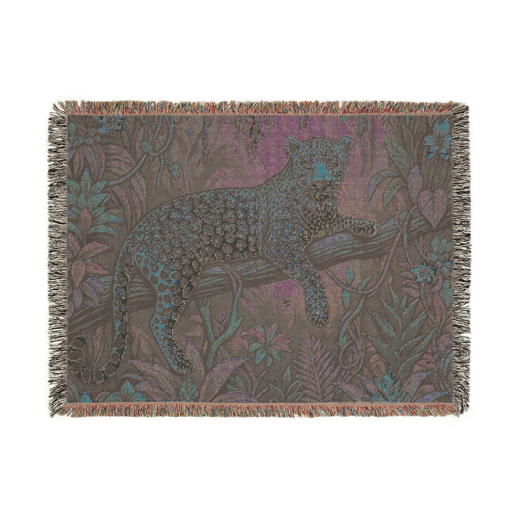 Leopard in Tropical Jungle Woven Blanket | Tapestry Throw with Fringe