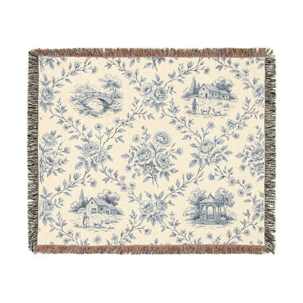 Toile Pattern Woven Blanket | Classic Scenic Toile Throw