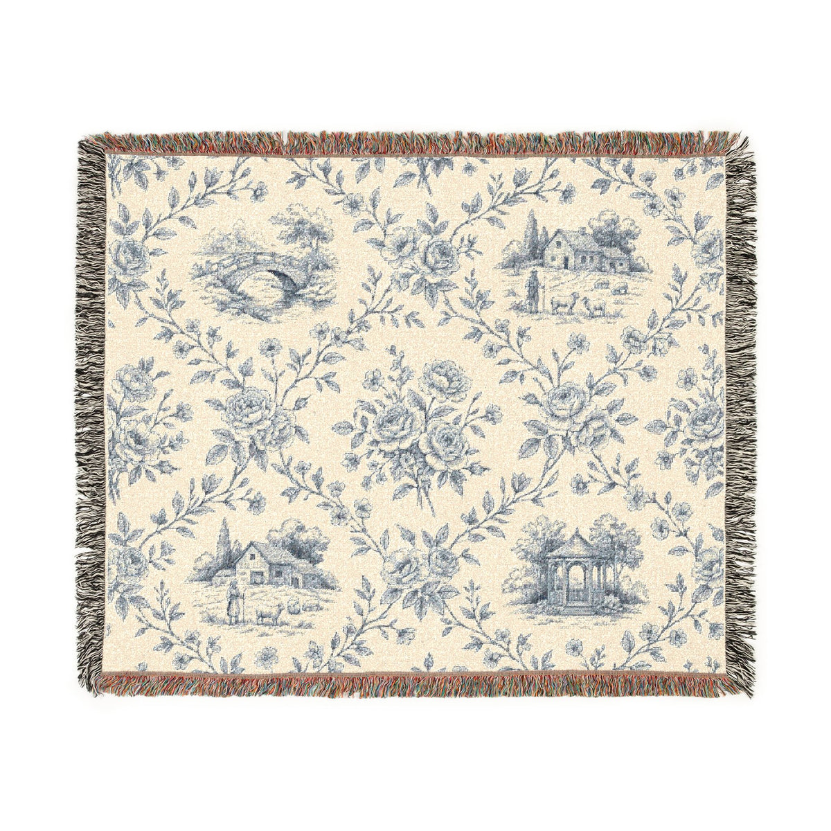 Toile Pattern Woven Blanket | Classic Scenic Toile Throw
