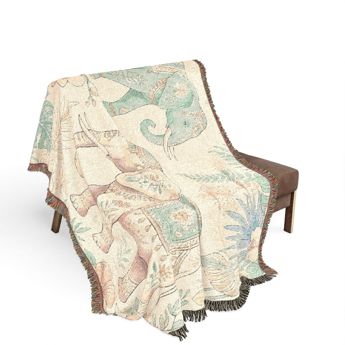 Boho Elephant Tapestry Woven Blanket | Jungle Safari Throw
