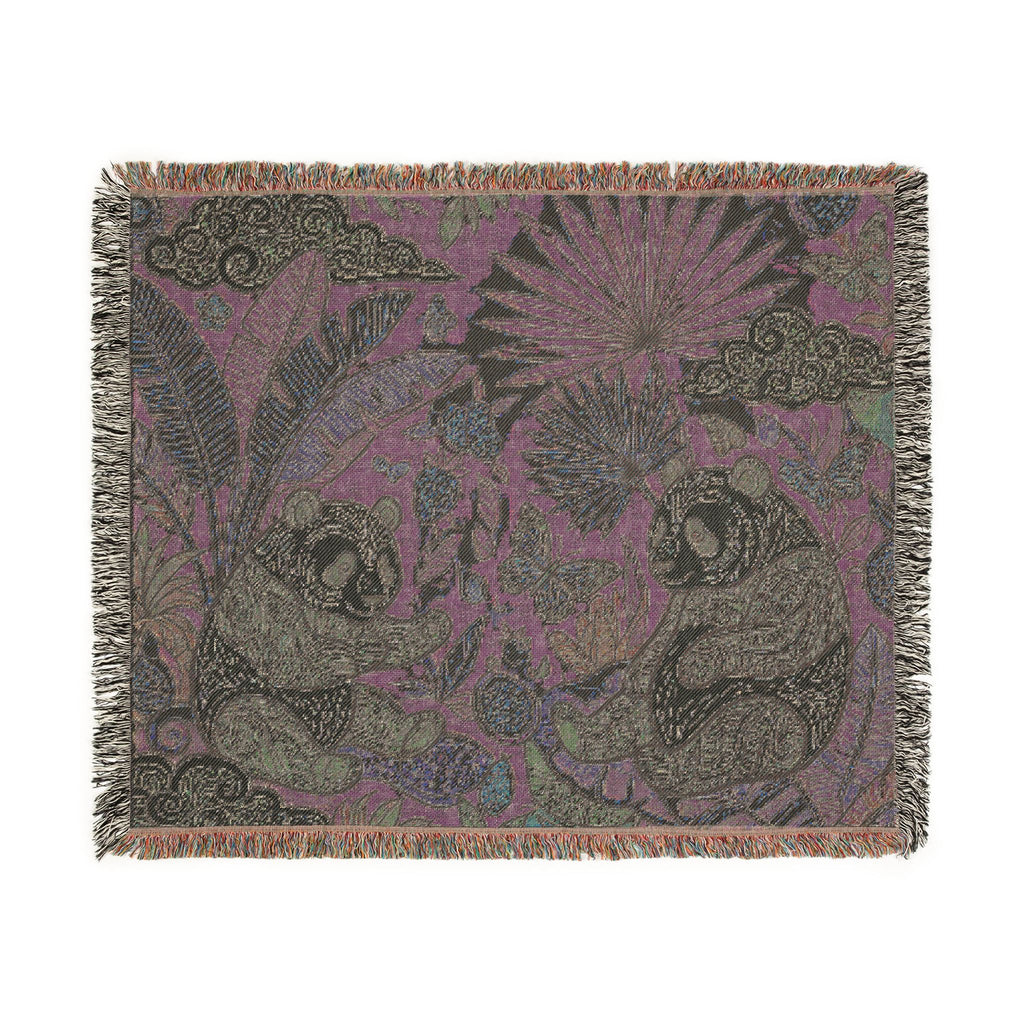 Panda Floral Tapestry Woven Blanket | Jungle Leaves, Sunflower Motif