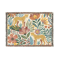 Floral Leopard Pattern Woven Blanket | Botanical Jungle Throw