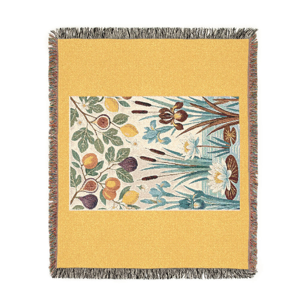 Botanical Panel Woven Blanket | Floral Fruit Tapestry Throw