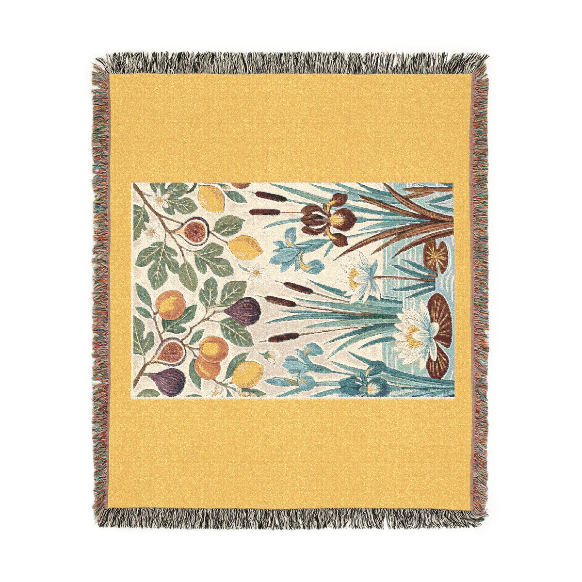 Botanical Panel Woven Blanket | Floral Fruit Tapestry Throw