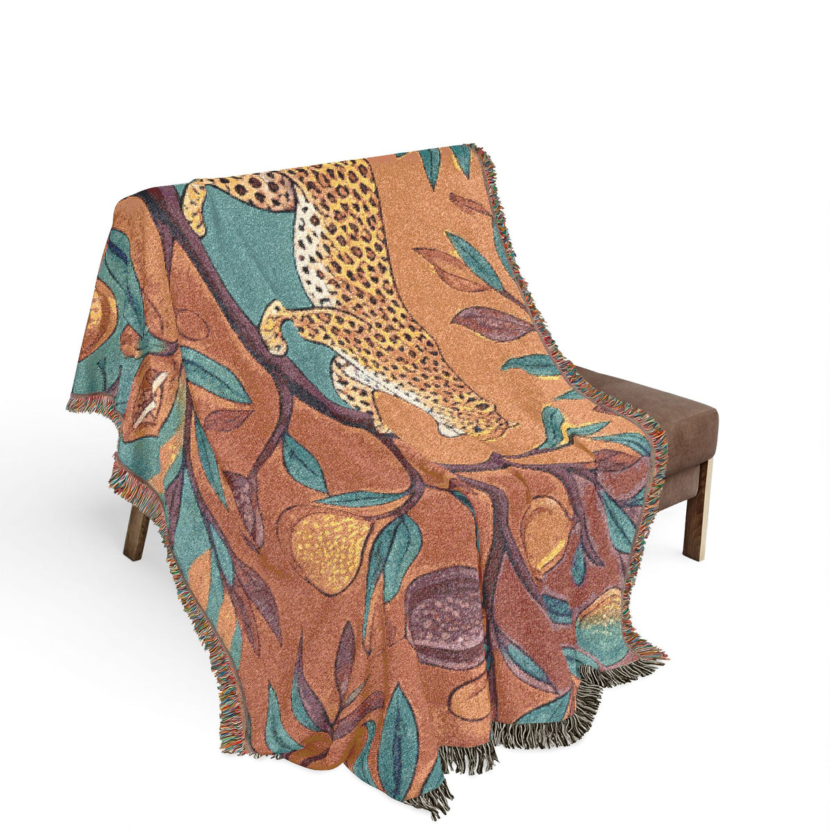 Leopard on Fruit Tree Woven Blanket | Botanical Jungle Throw
