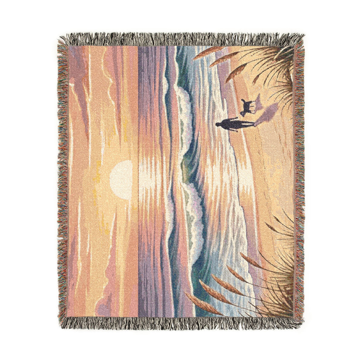 Sunset Beach Walk Woven Blanket | Coastal Ocean Scene Throw