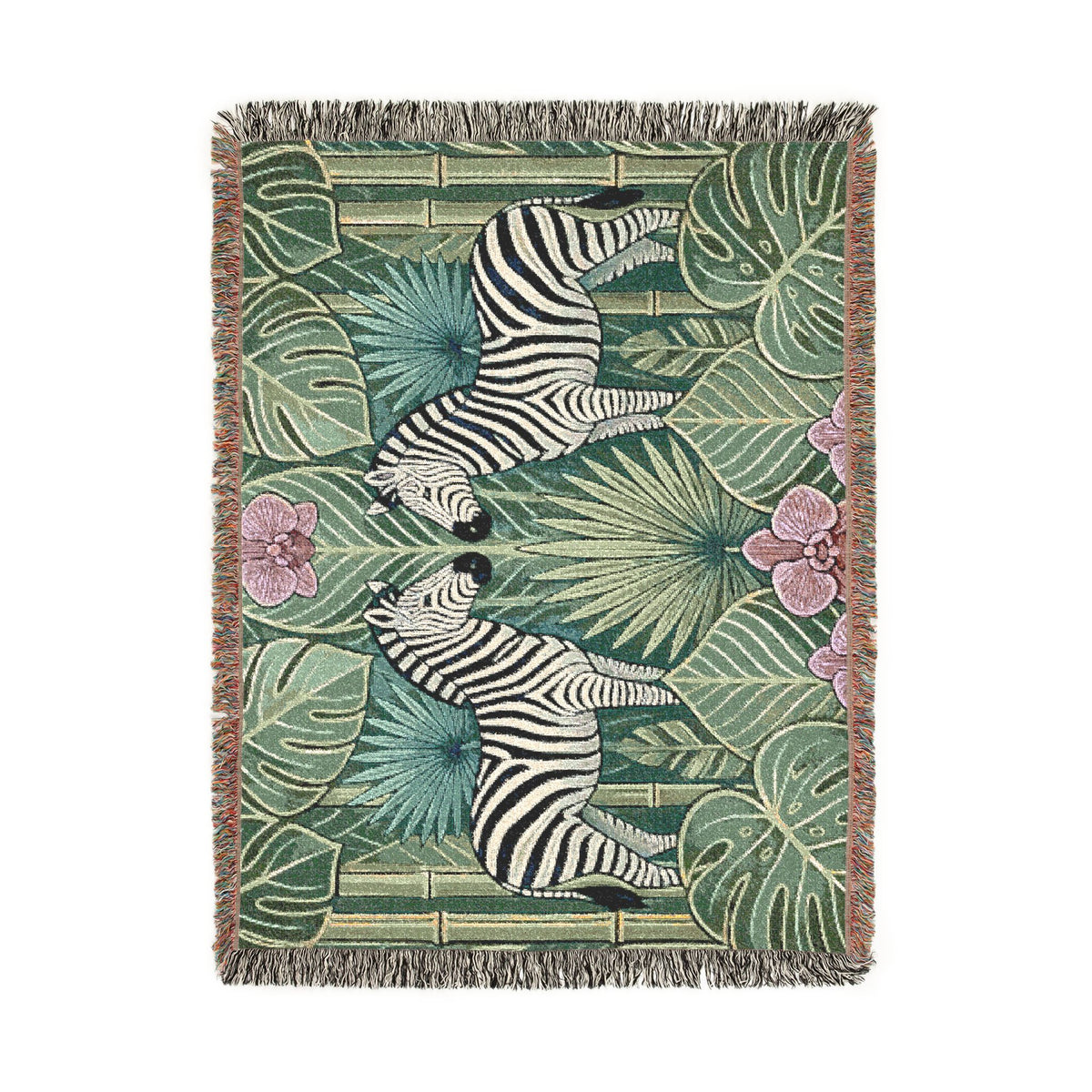Art Deco Zebra Tapestry Woven Blanket | Jungle Palm Motif