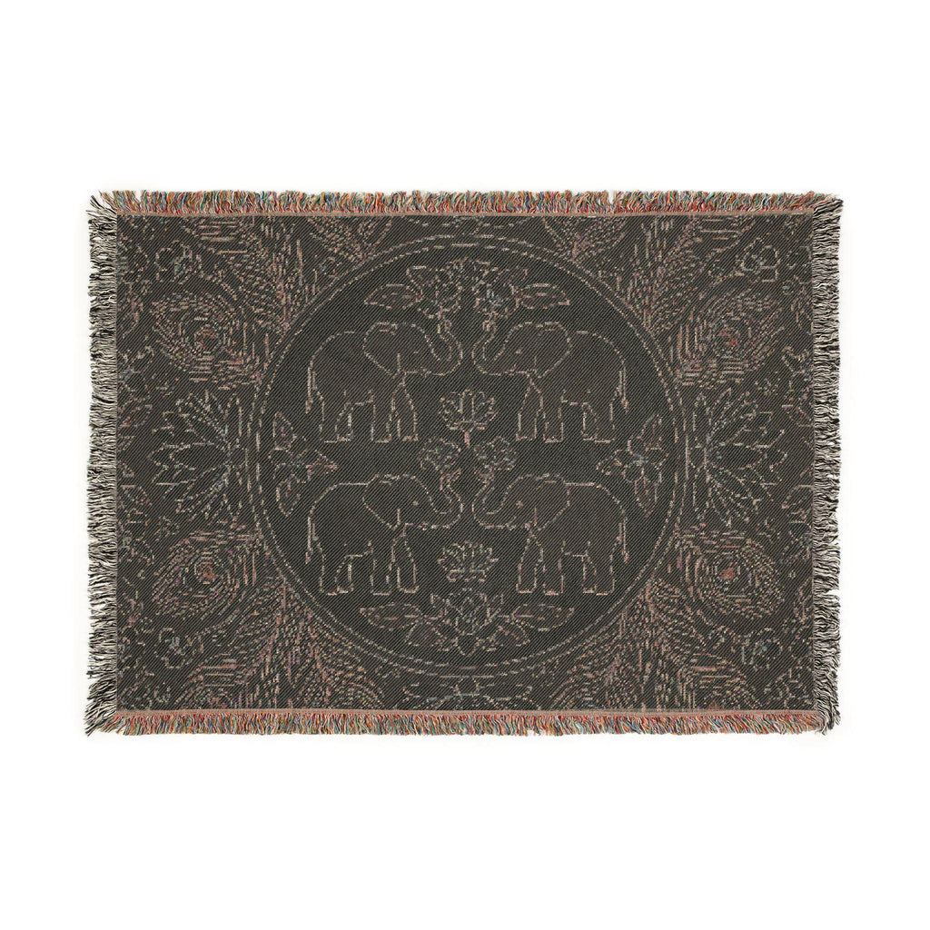 Elephant Medallion Woven Blanket | Boho Floral Throw