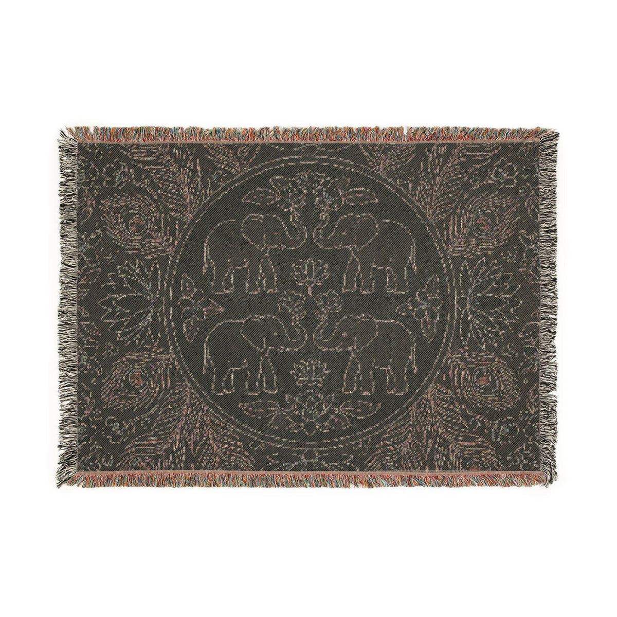 Elephant Medallion Woven Blanket | Boho Floral Throw