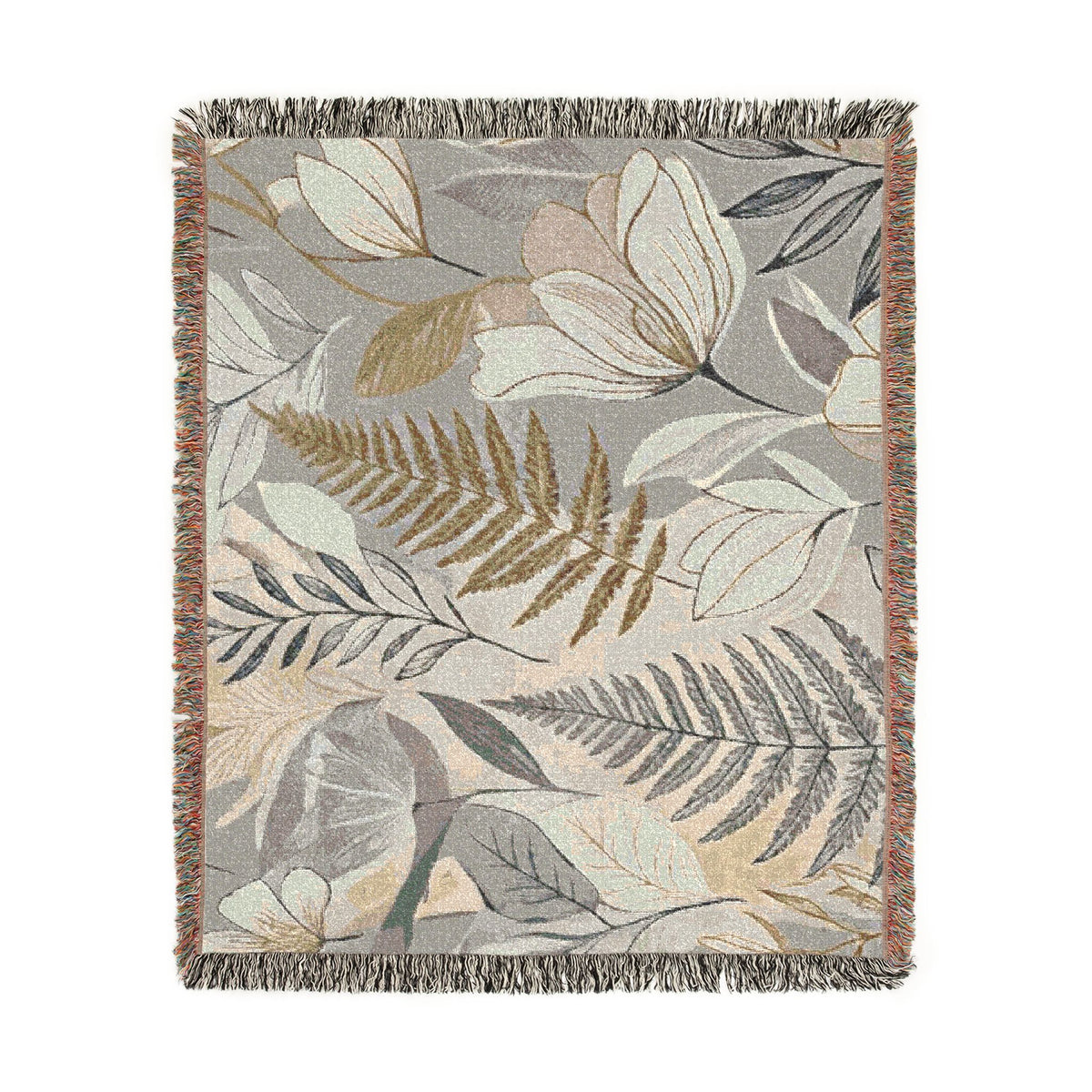 Modern Floral Fern Woven Blanket, Floral Fern Throw | Botanical Home Decor