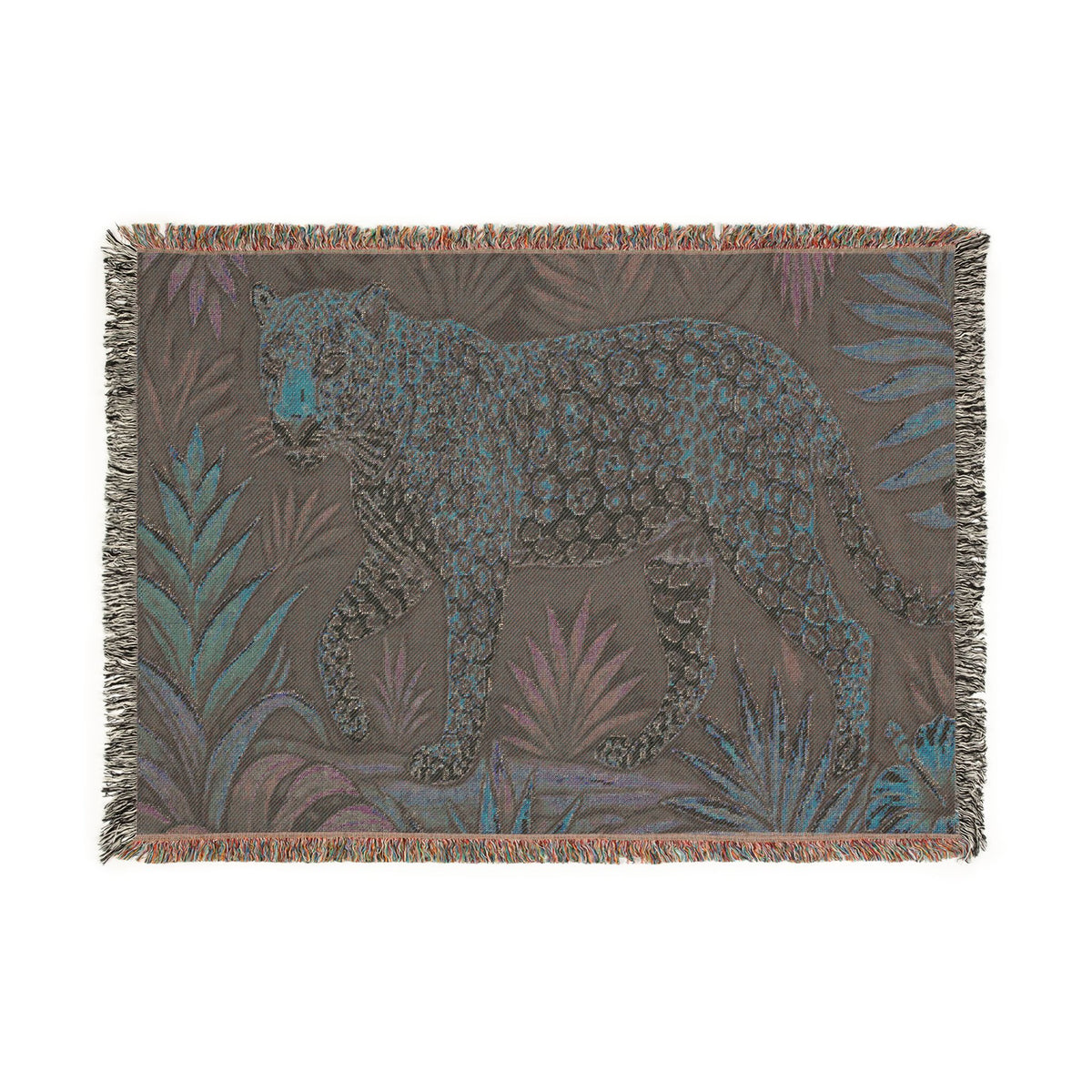 Leopard Jungle Tapestry Woven Blanket | Botanical Animal Throw