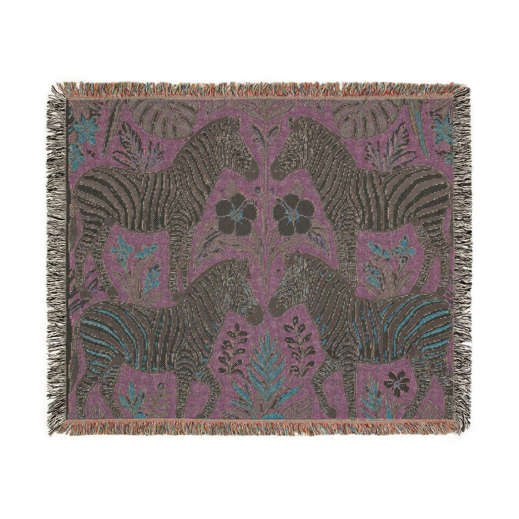 Zebra Folk Art Woven Blanket | Decorative Animal Throw, Boho Safari Pattern