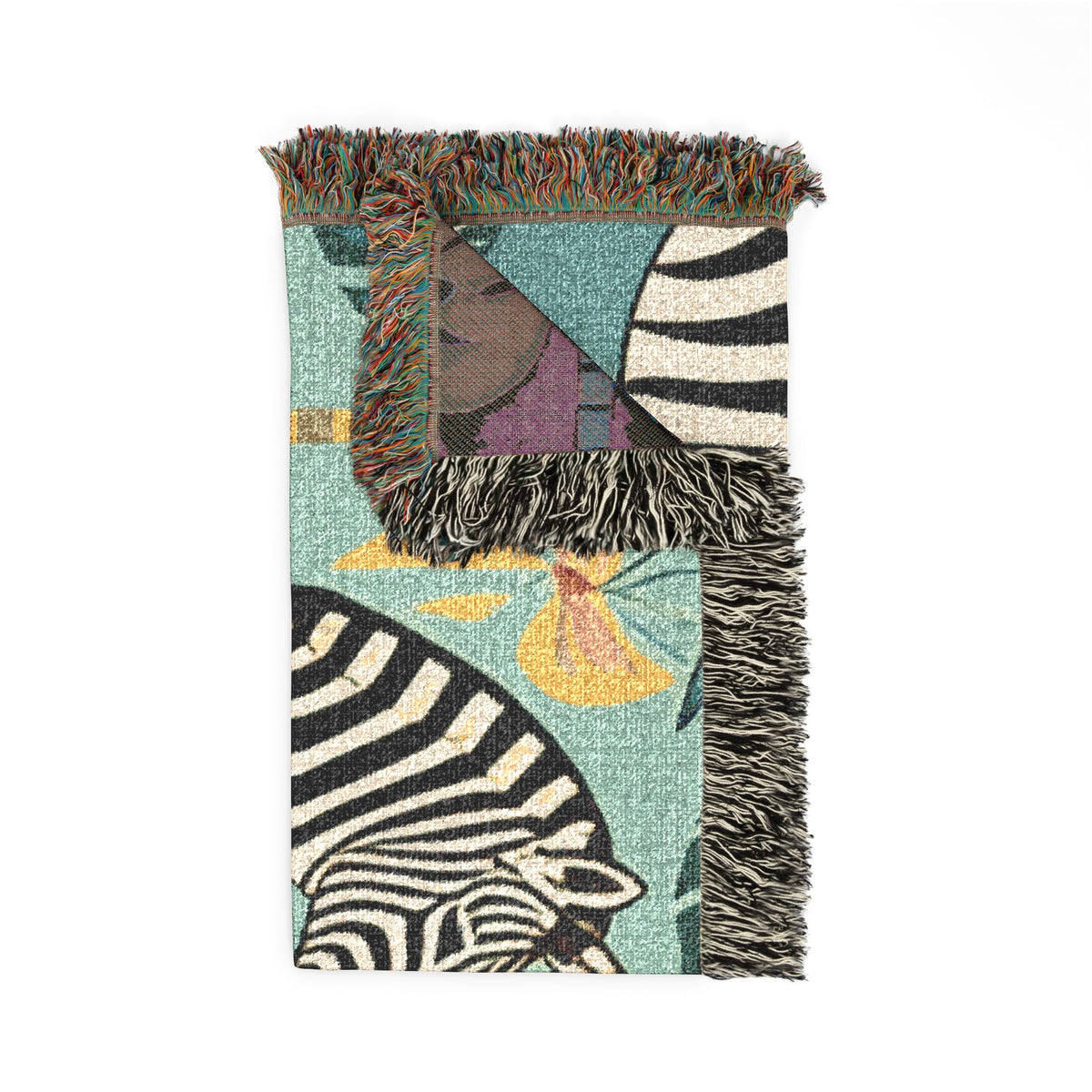 Zebra Mirror Illustration Woven Blanket | Tropical Safari Tapestry Throw