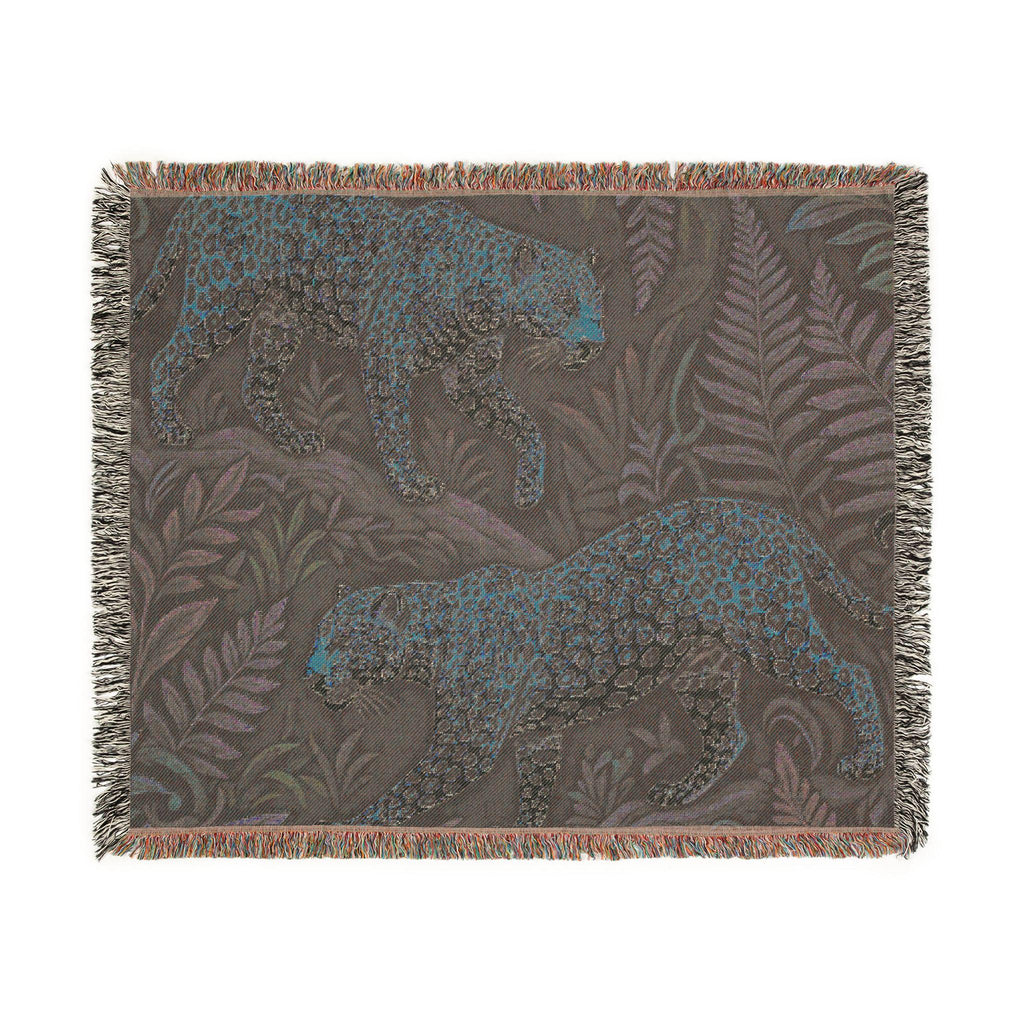 Leopard Jungle Woven Blanket | Tropical Foliage Animal Throw