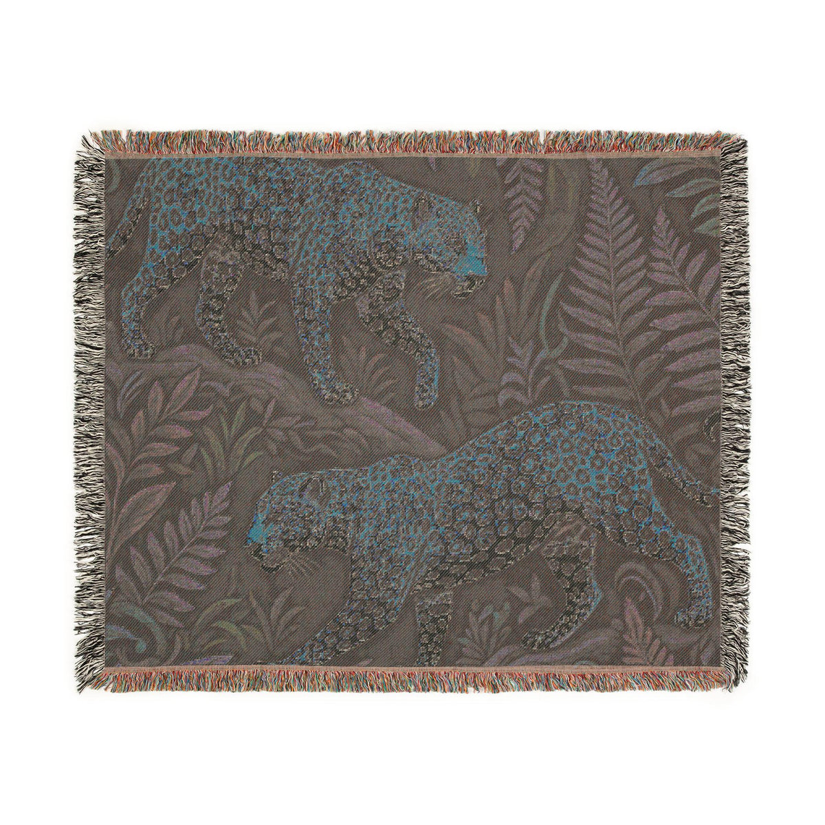 Leopard Jungle Woven Blanket | Tropical Foliage Animal Throw