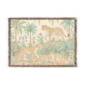 Jungle Leopard Tapestry Woven Blanket | Tropical Palm Animal Throw