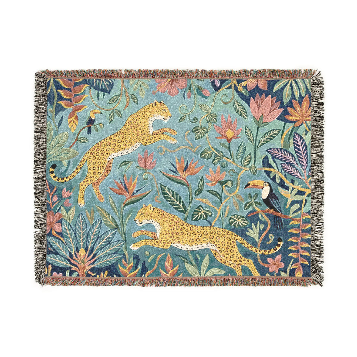 Leopard Jungle Tapestry Woven Blanket | Botanical Animal Throw