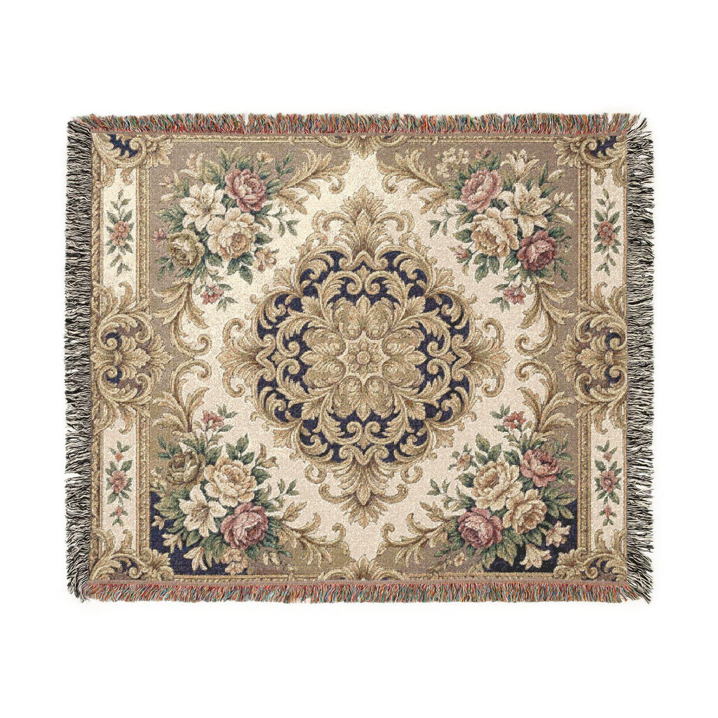Baroque Floral Woven Blanket | Elegant Vintage Ornamental Throw
