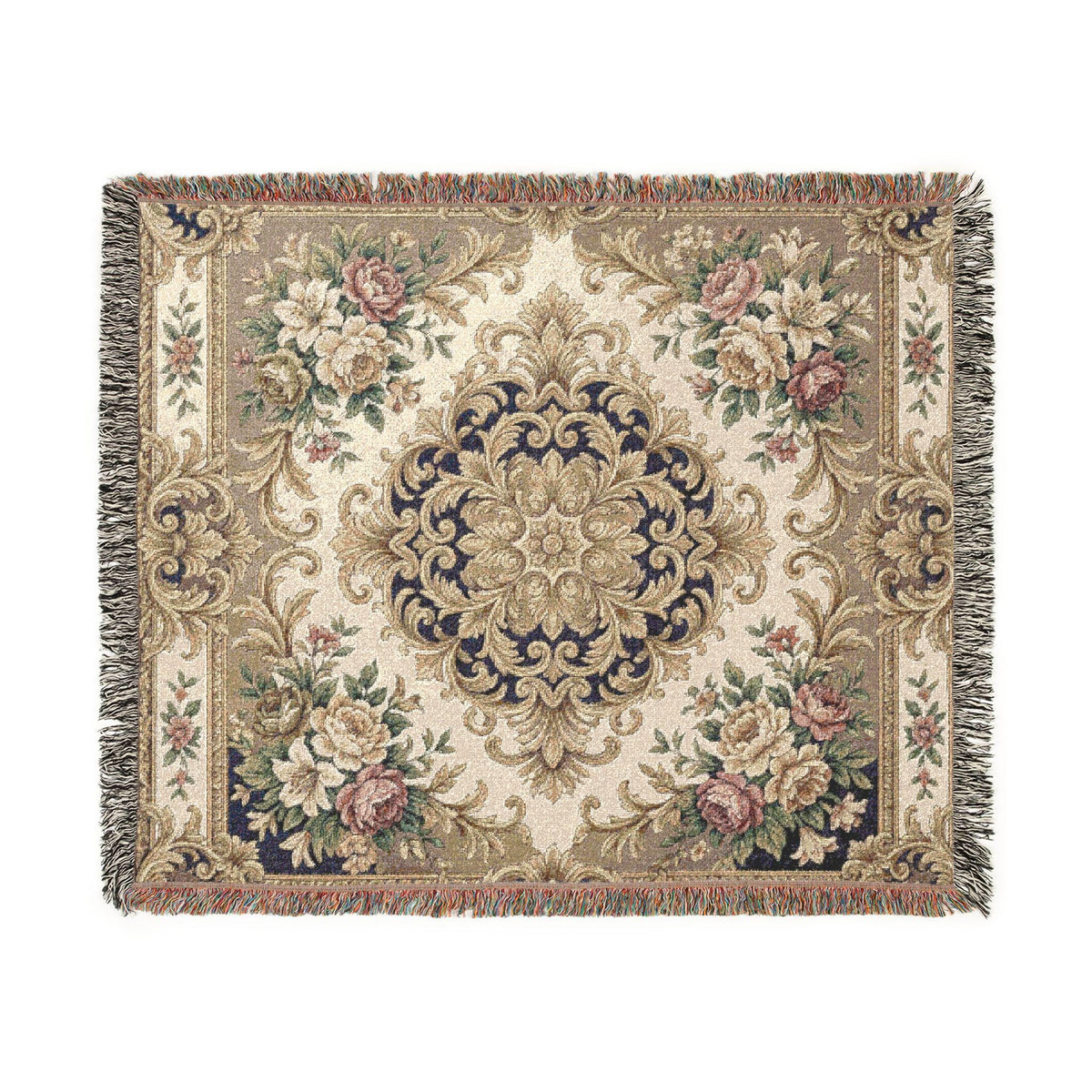 Baroque Floral Woven Blanket | Elegant Vintage Ornamental Throw