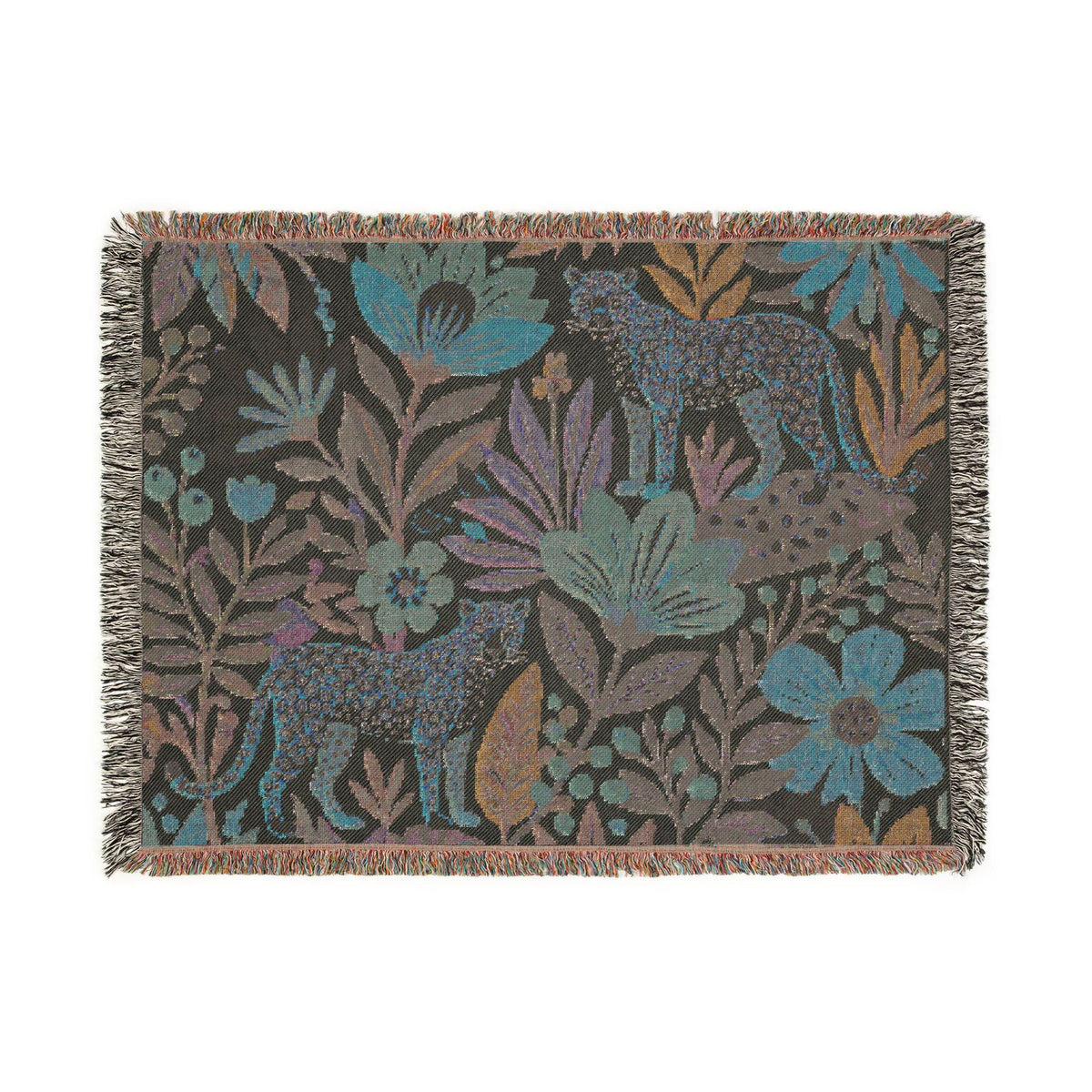 Floral Leopard Pattern Woven Blanket | Botanical Jungle Throw