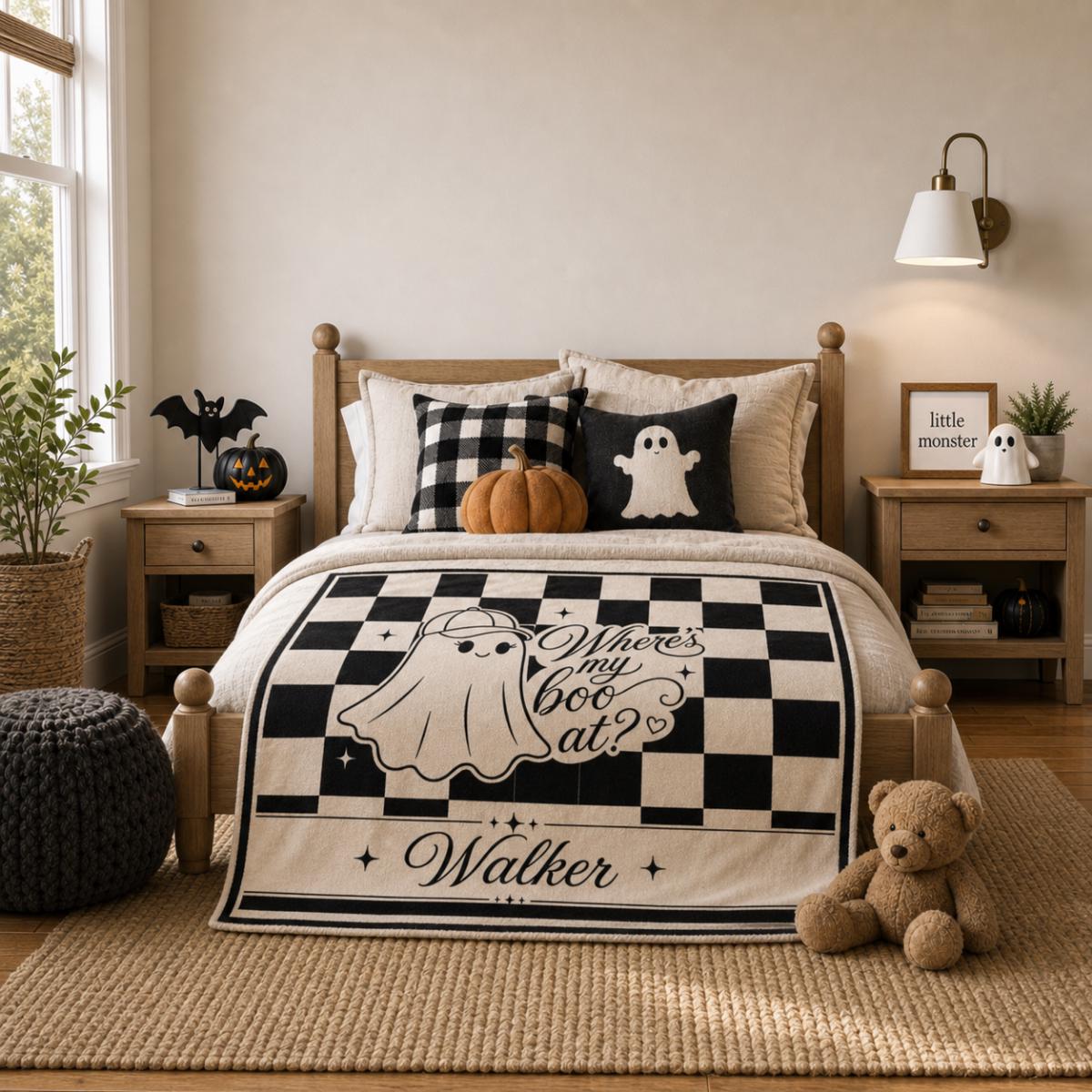 Where's My Boo At? Ghost Sherpa Fleece Blanket | Personalized Name Option