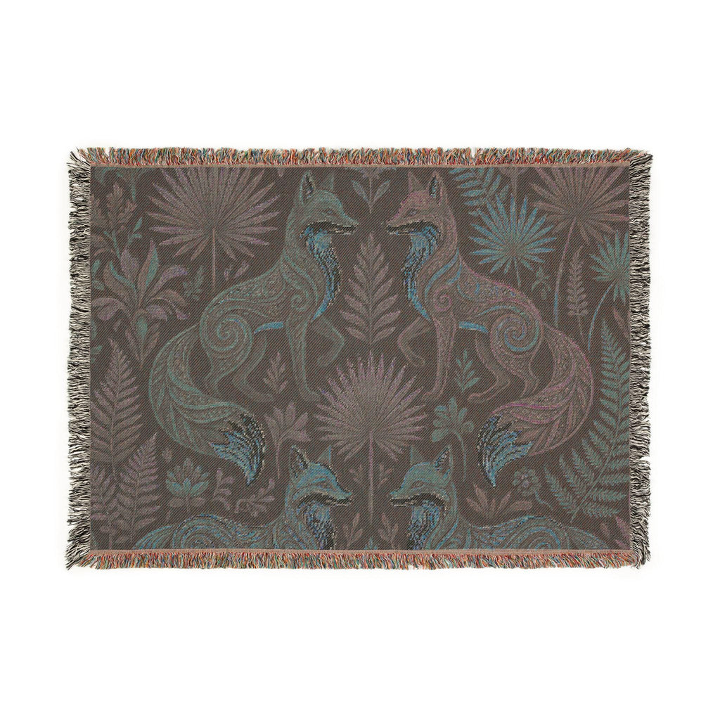 Folk Art Foxes Woven Blanket | Decorative Tapestry Throw, Nature Pattern