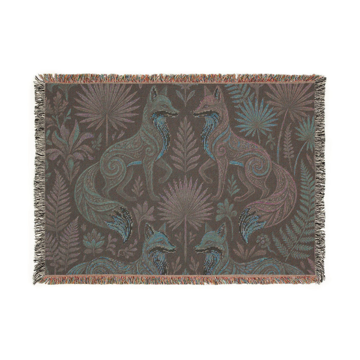 Folk Art Foxes Woven Blanket | Decorative Tapestry Throw, Nature Pattern