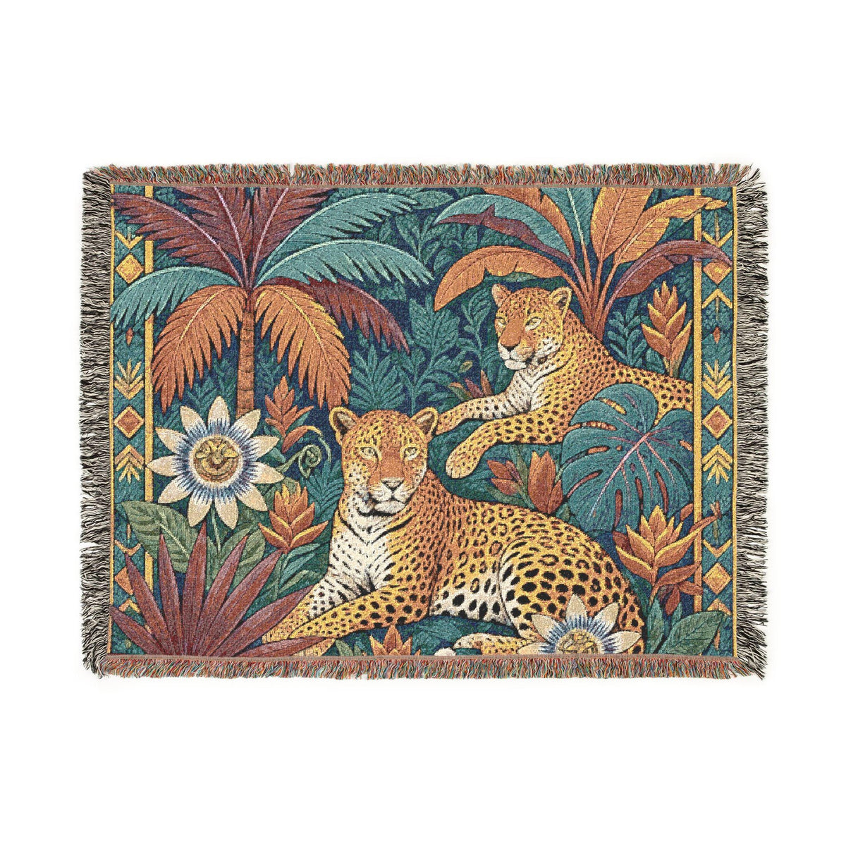 Tropical Leopard Tapestry Woven Blanket | Jungle Animal Throw