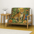Jungle Leopard Woven Blanket | Tropical Animal Tapestry Throw
