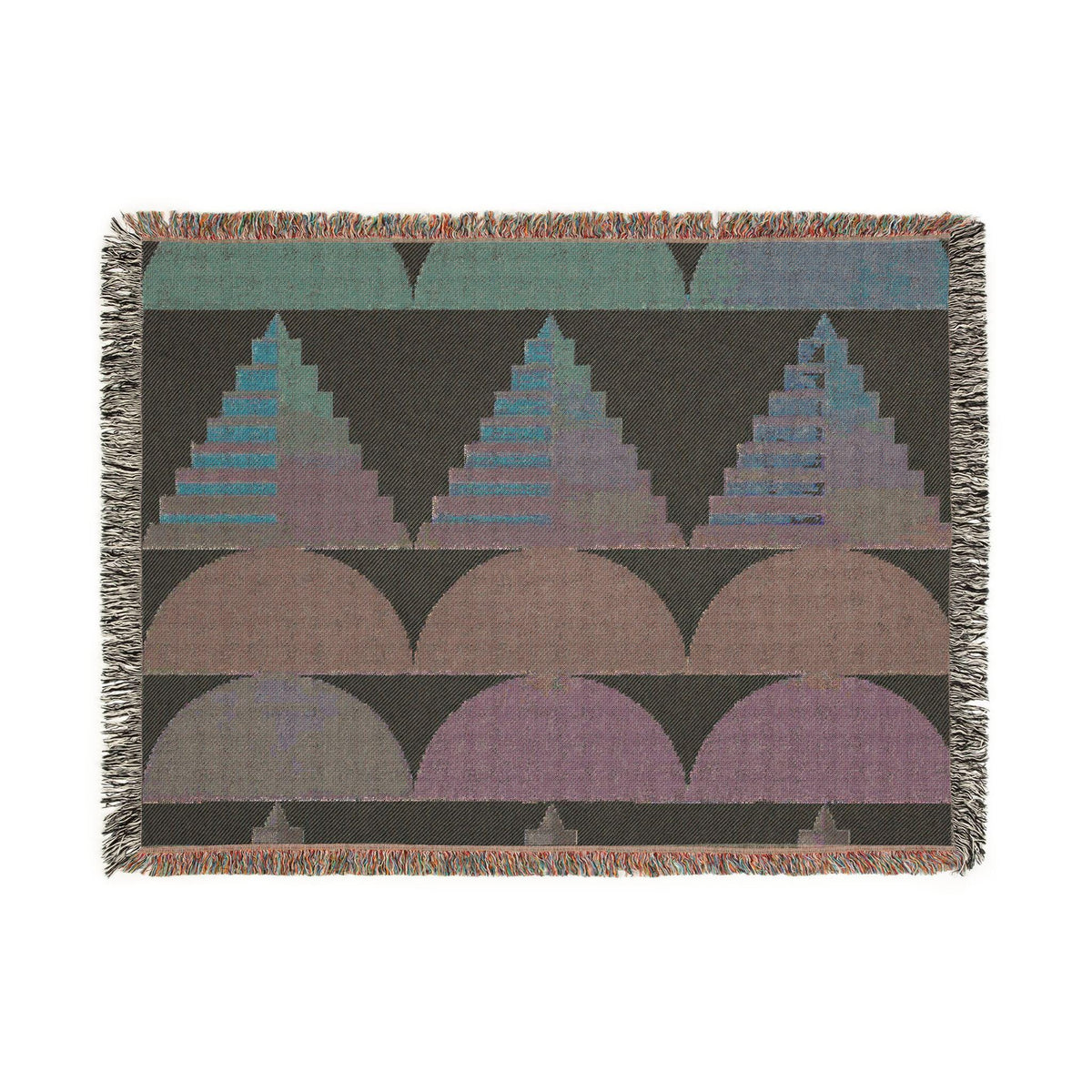 Southwest Geo Pattern Woven Blanket | Pyramid Arc Throw, Earth Tones