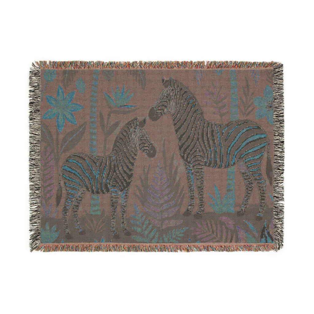 Zebra Jungle Illustration Woven Blanket | Animal Tapestry Throw