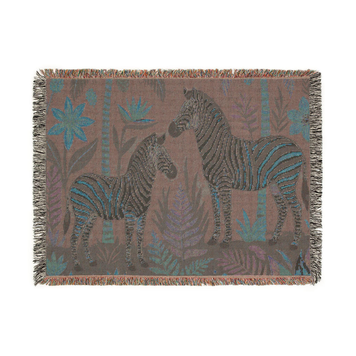 Zebra Jungle Illustration Woven Blanket | Animal Tapestry Throw