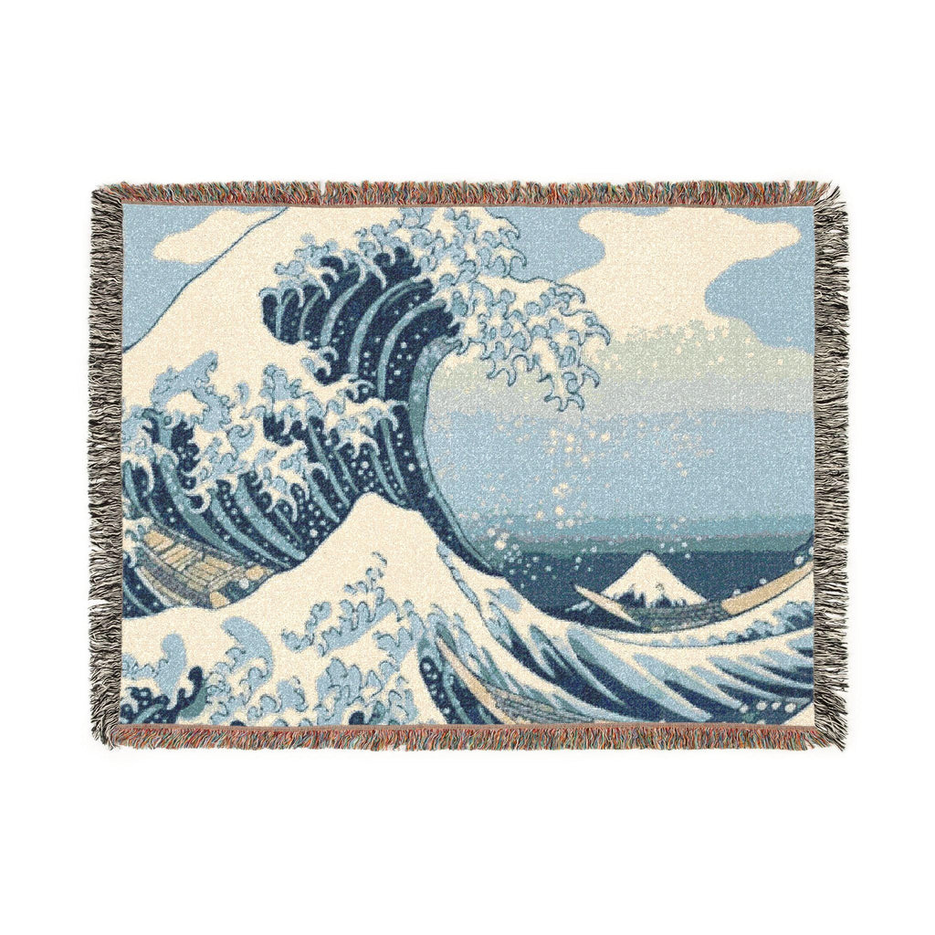 Wave Woven Blanket | Hokusai Inspired Ocean Tapestry Throw