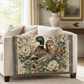 Mallard Duck floral tapestry Woven Blanket | Vintage Bird Throw Blanket