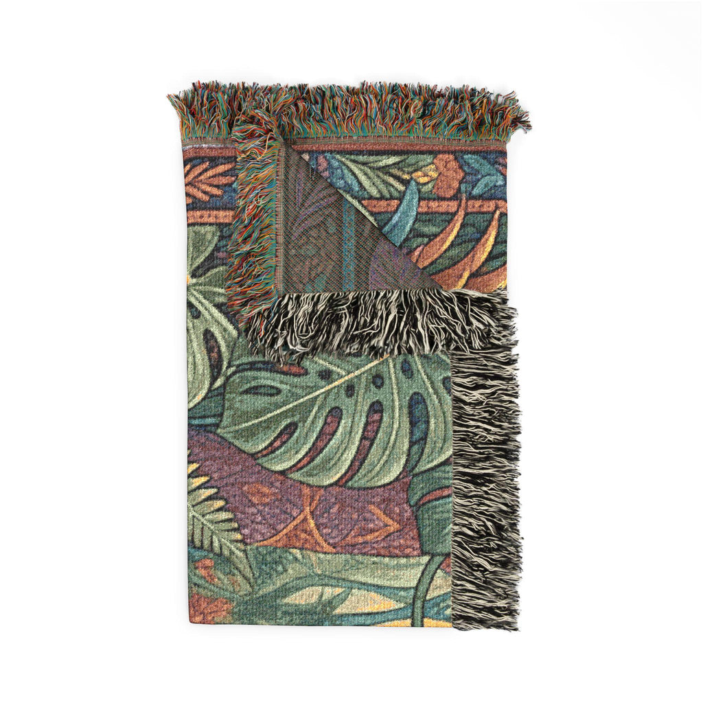 Jungle Leopard Woven Blanket | Tropical Animal Tapestry Throw