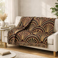 Art Deco Fan Pattern Woven Blanket | Geometric Throw, Vintage 1920s Inspired