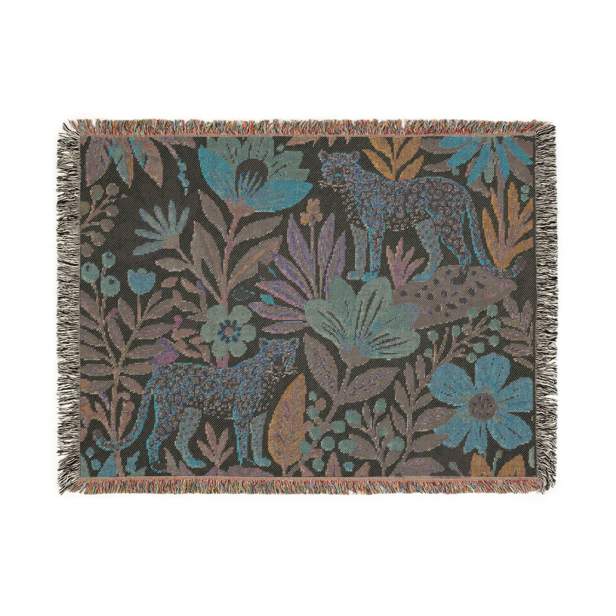 Floral Leopard Pattern Woven Blanket | Botanical Jungle Throw
