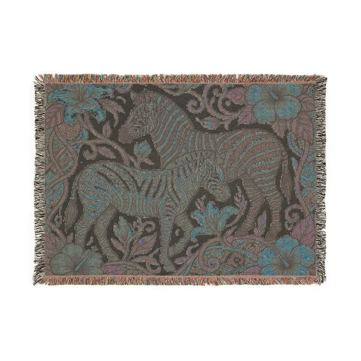 Zebra Floral Tapestry Woven Blanket | Horse Striped Animal Throw