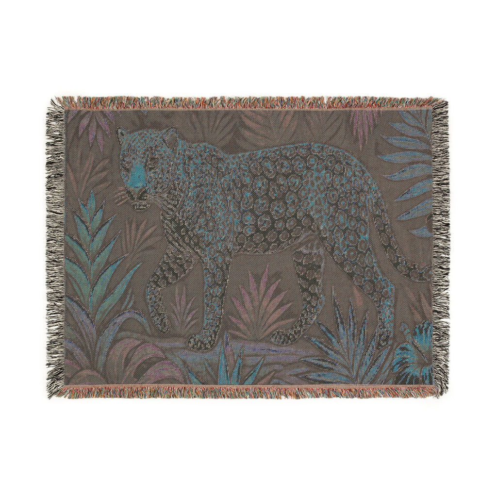 Leopard Jungle Tapestry Woven Blanket | Botanical Animal Throw