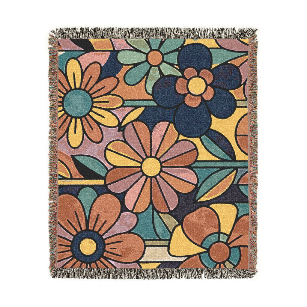 Mod Floral Pop Art Woven Blanket | Mid Century Flower Pattern