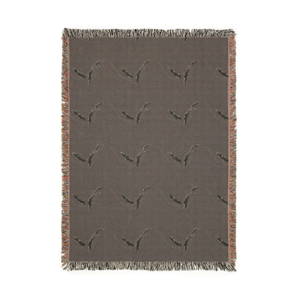 Mallard Duck Pattern Woven Blanket | Bird Motif Throw, Navy or Gray