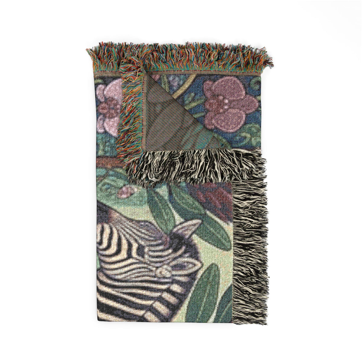 Zebra Mother and Foal Woven Blanket | Floral Tapestry Throw