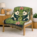 Art Nouveau Panda Woven Blanket | Bamboo Motif Throw