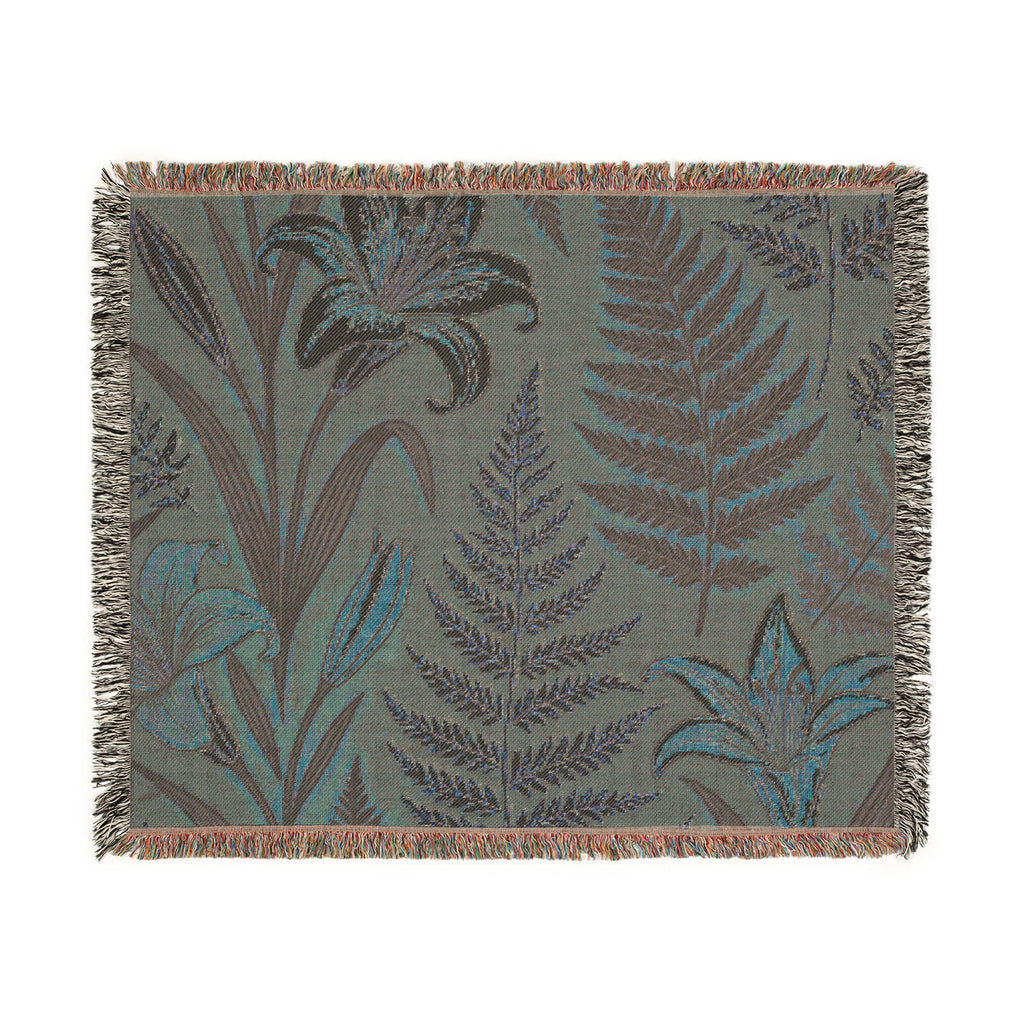 Vintage Botanical Ferns and Lilies Woven Blanket | Tapestry Throw