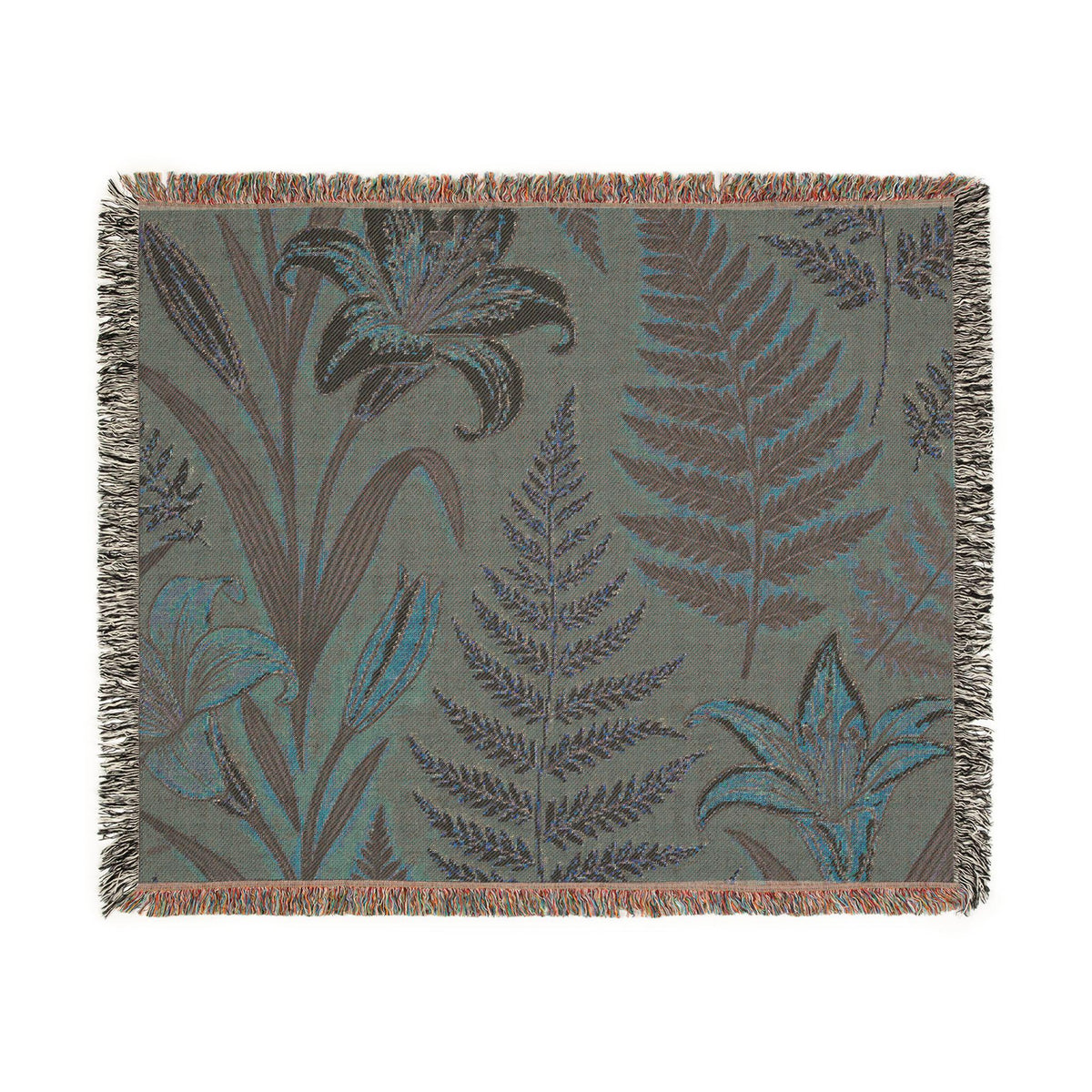 Vintage Botanical Ferns and Lilies Woven Blanket | Tapestry Throw
