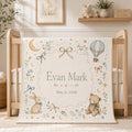 Nursery Moon & Hot Air Balloon Woven Blanket | Personalized Baby Name