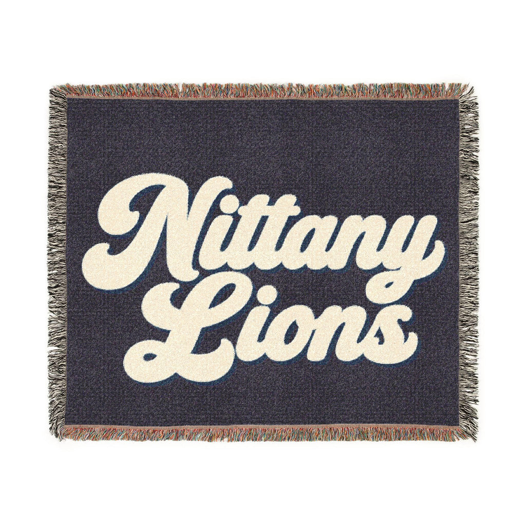 Nittany Lions Woven Blanket | Collegiate Script Throw, Reversible Tassel Edge